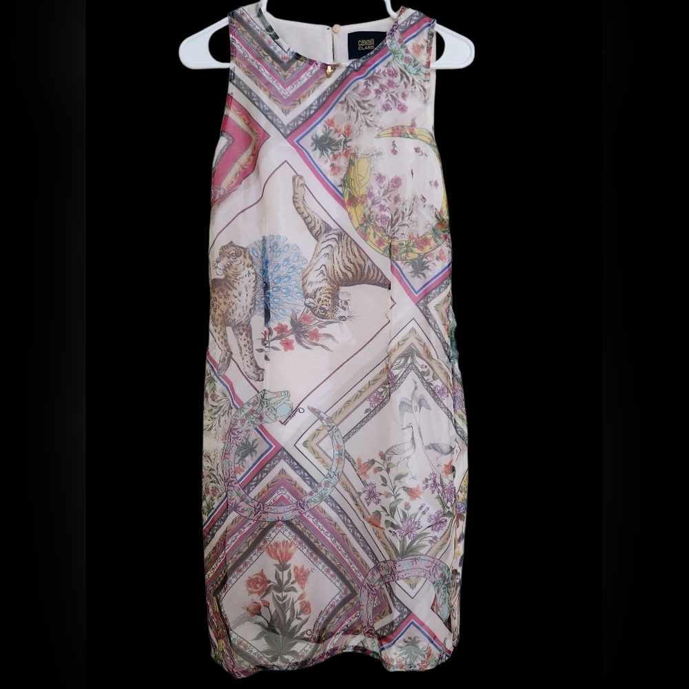 ROBERTO CAVALLI CLASS Organza Sheath Dress Lined Floral